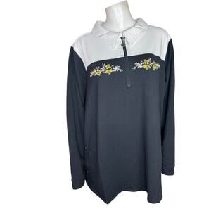 Sport Savvy Colorblocked French Terry 3/4 Zip Jacket with Embroidery Black 2X